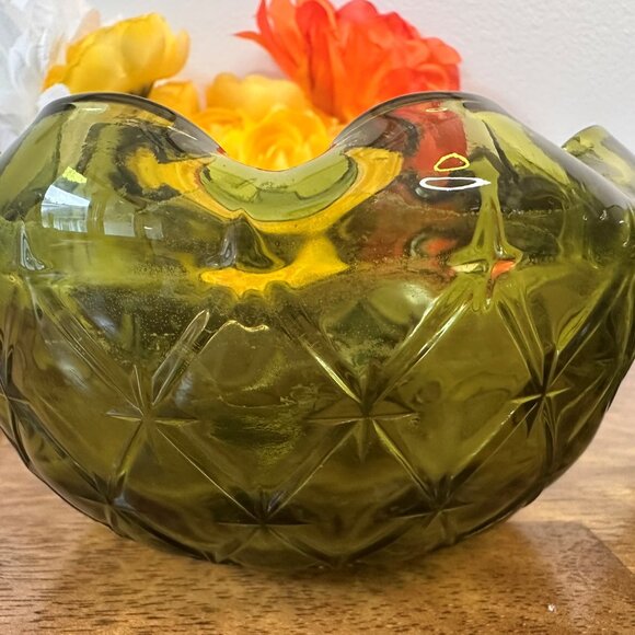 Indiana Glass Avocado Green Quilted Bowls Vintage Textured Diamond Star Pattern - Picture 6 of 7
